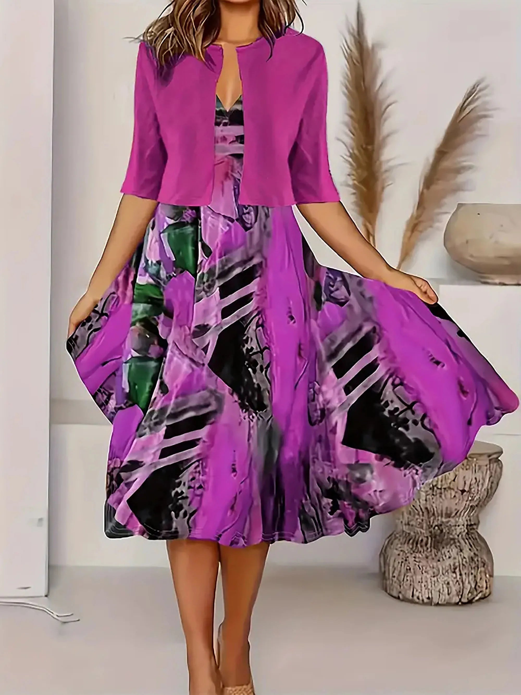 Pasiphae - Chic ladies summer midi dress with blazer