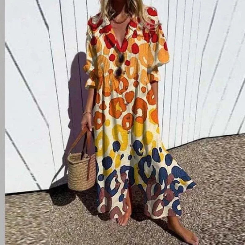 Thalassaia - Boho Maxi Dress With V Neck For Women