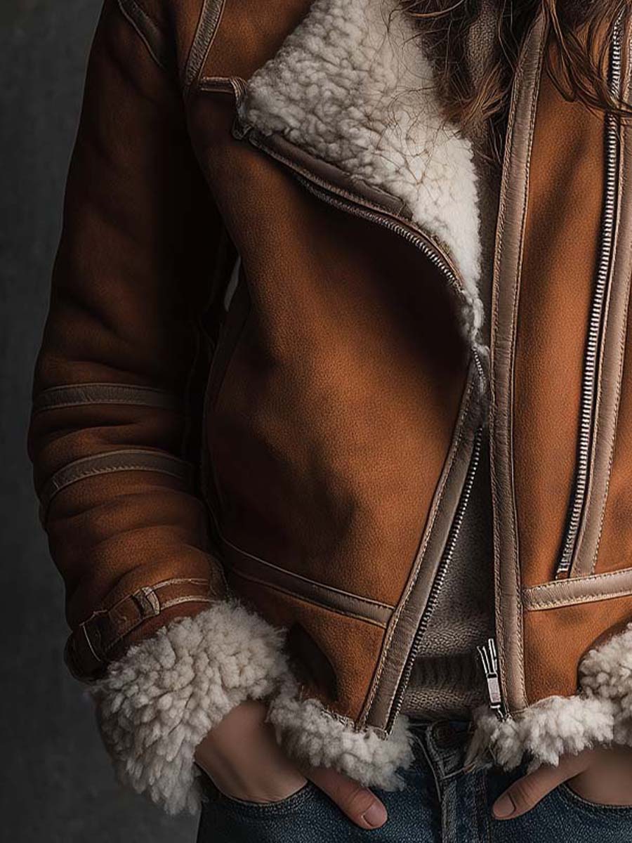 Vintage Camel Shearling Aviator Jacket