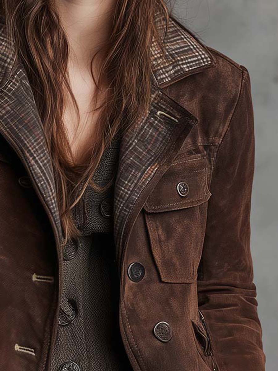 Vintage Brown Suede Military Jacket