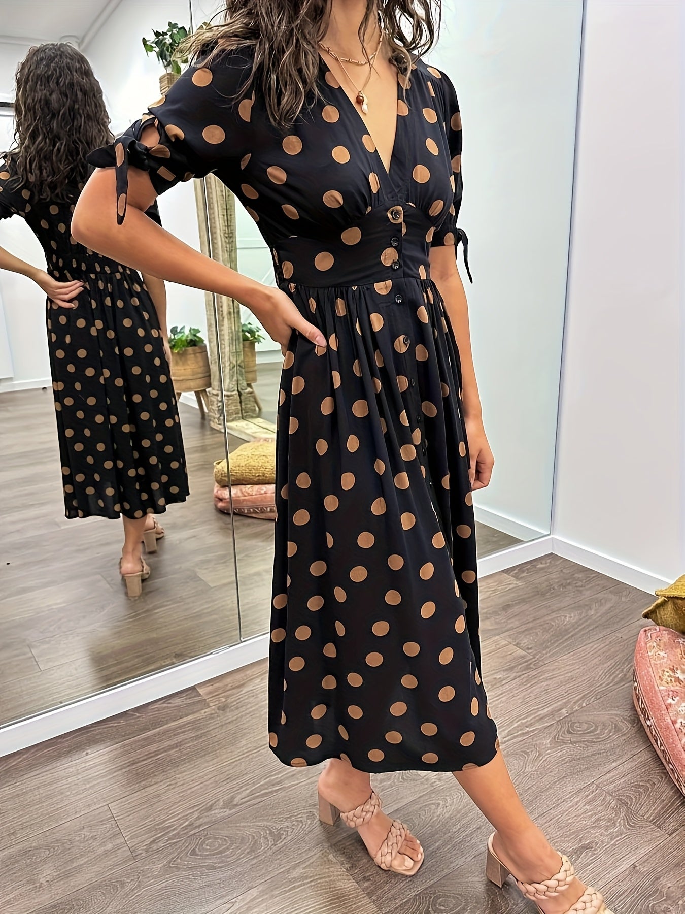 Hebeaia - Polka Dot V-Neck Dress