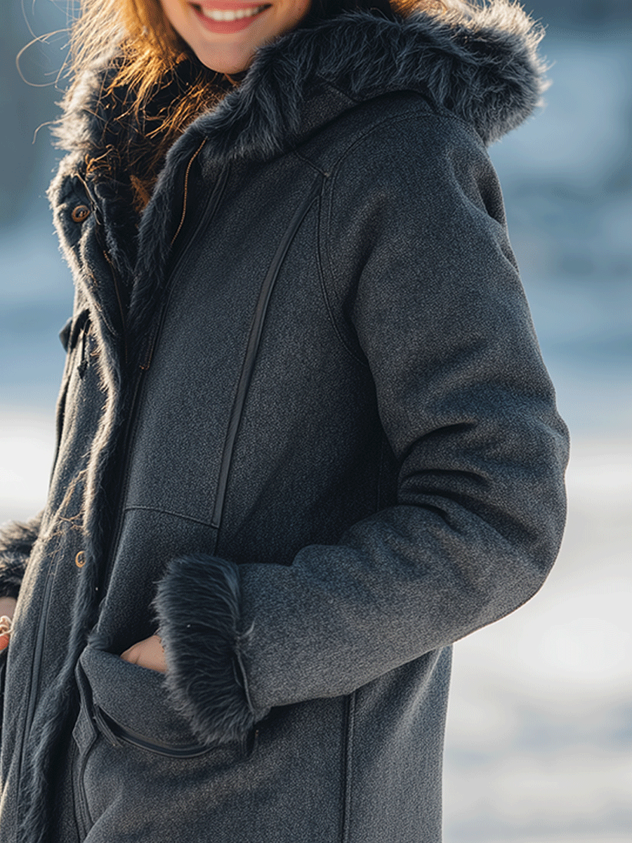 Faux Fur Lined Hooded Coat