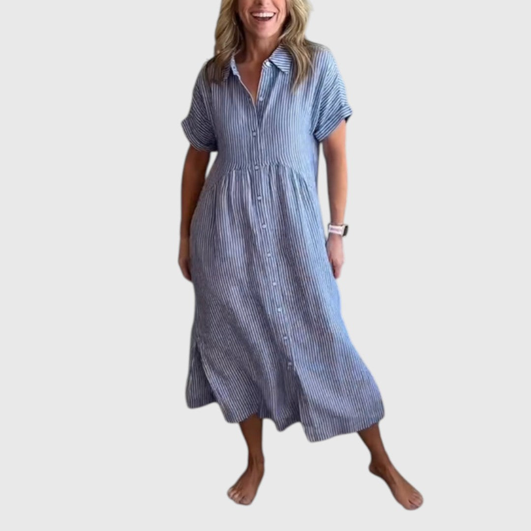 Hecate - Striped maxi dress with lapels and buttons