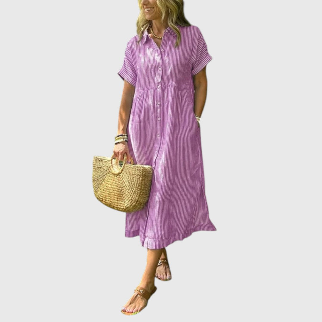 Hecate - Striped maxi dress with lapels and buttons