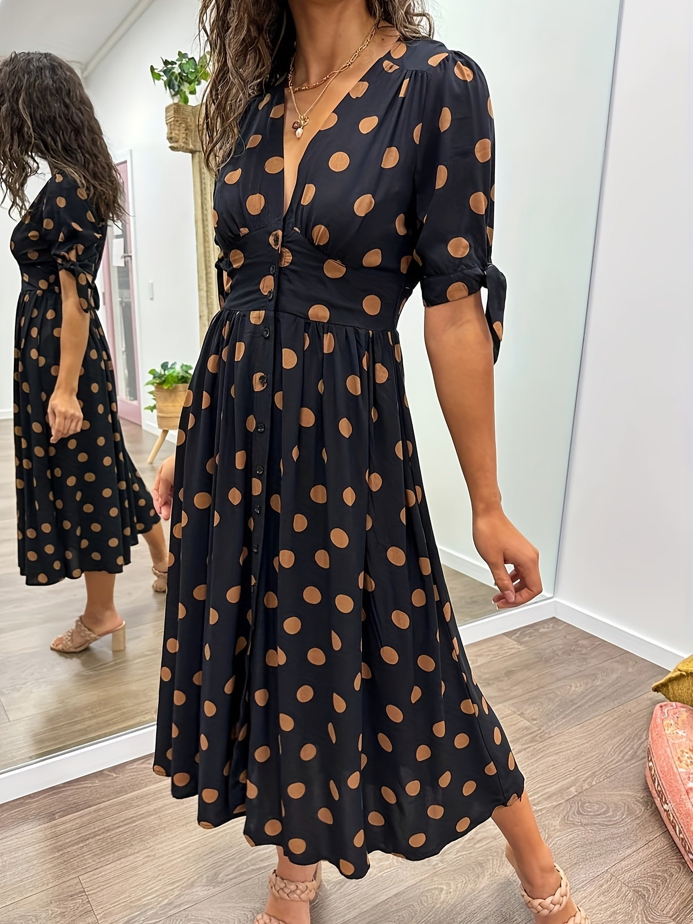 Hebeaia - Polka Dot V-Neck Dress