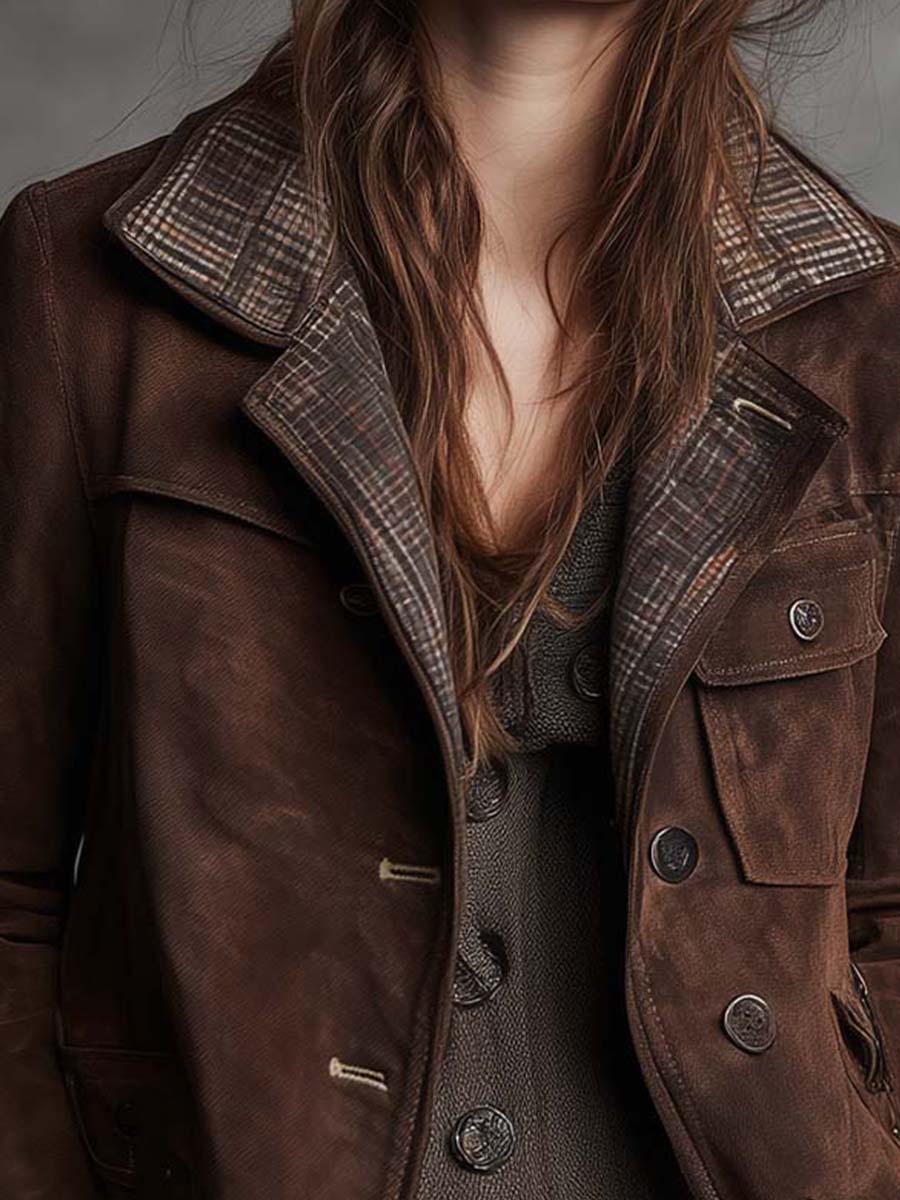 Vintage Brown Suede Military Jacket