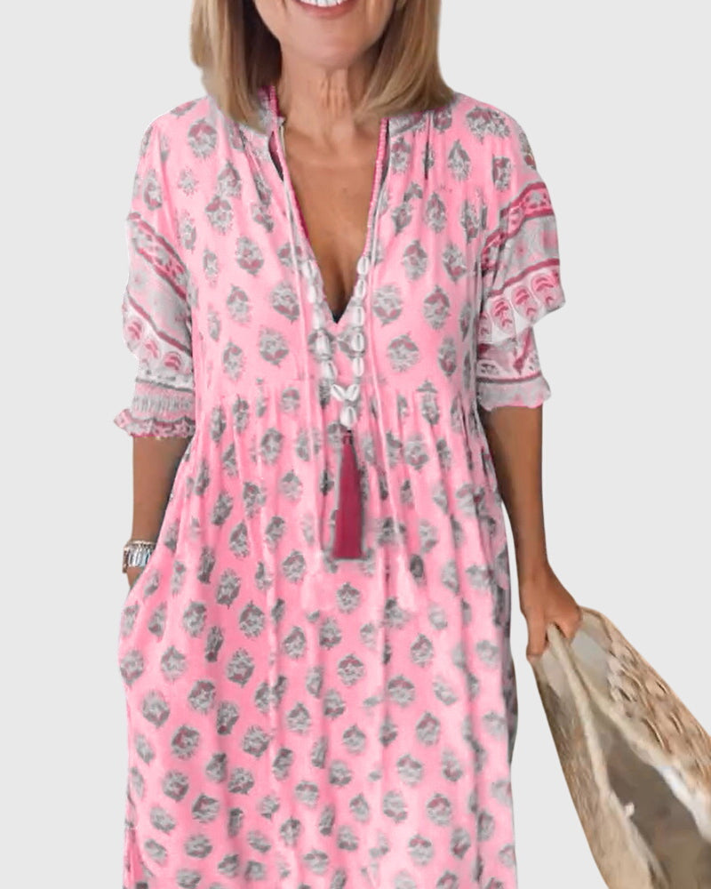 Eileithyiaara - Printed V-Neck Dress