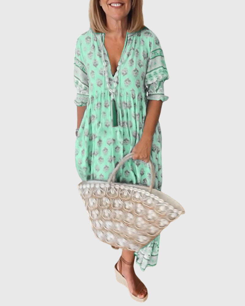 Eileithyiaara - Printed V-Neck Dress