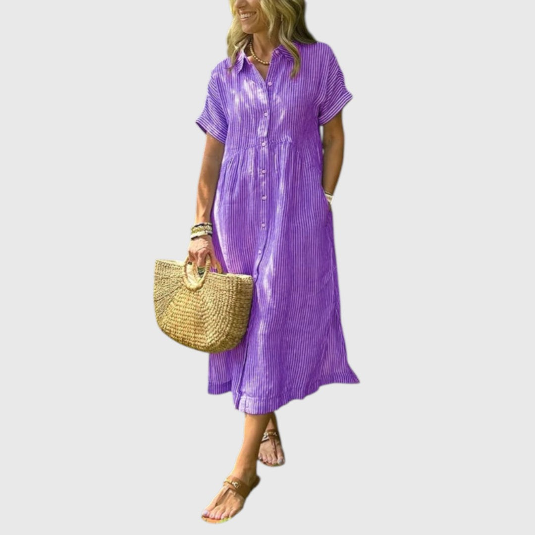 Hecate - Striped maxi dress with lapels and buttons