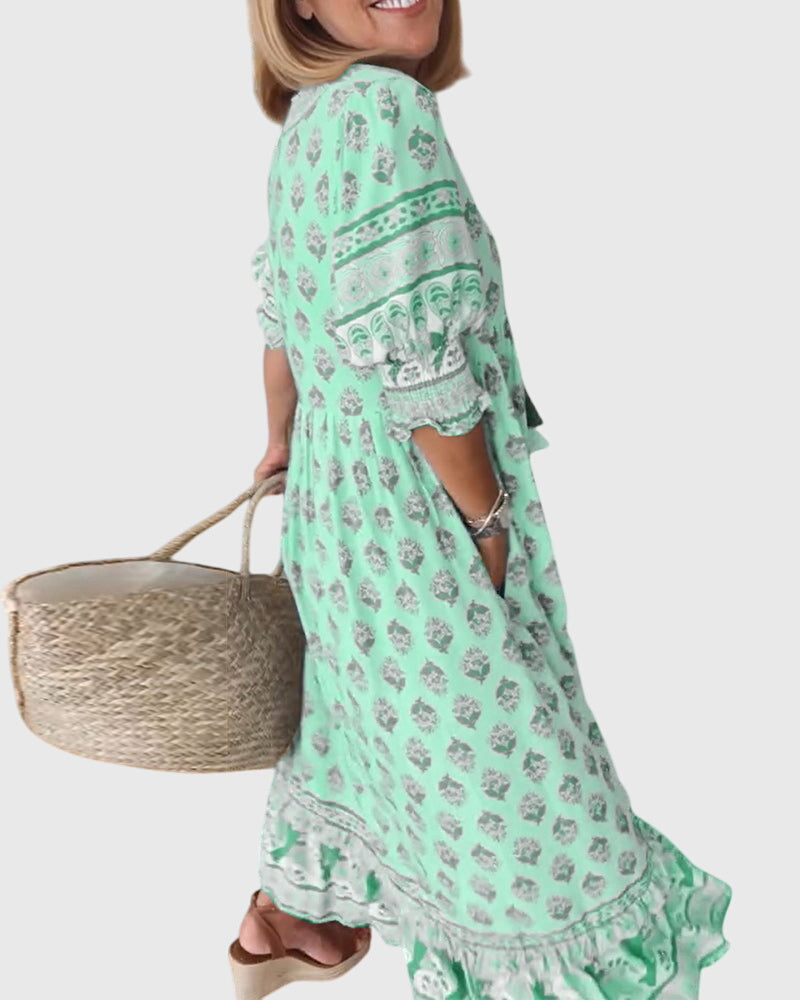 Eileithyiaara - Printed V-Neck Dress