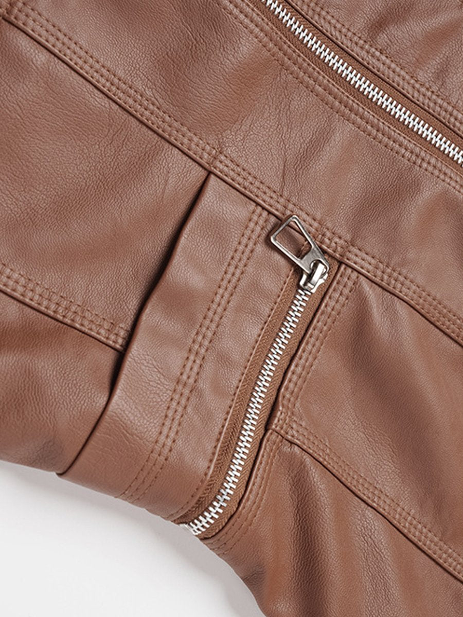 Stylish Slim Fit Stand Collar Biker Leatehr Jacket