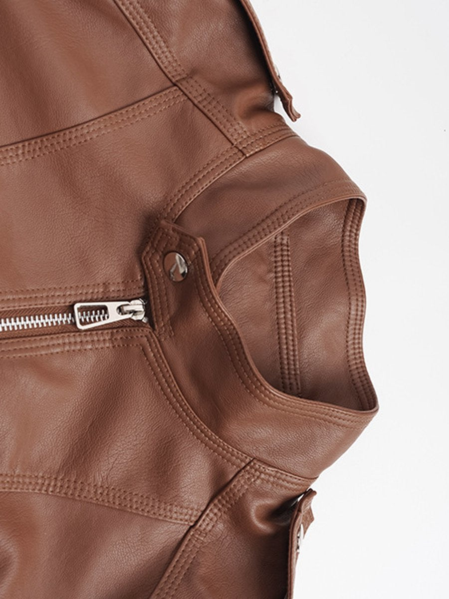 Stylish Slim Fit Stand Collar Biker Leatehr Jacket