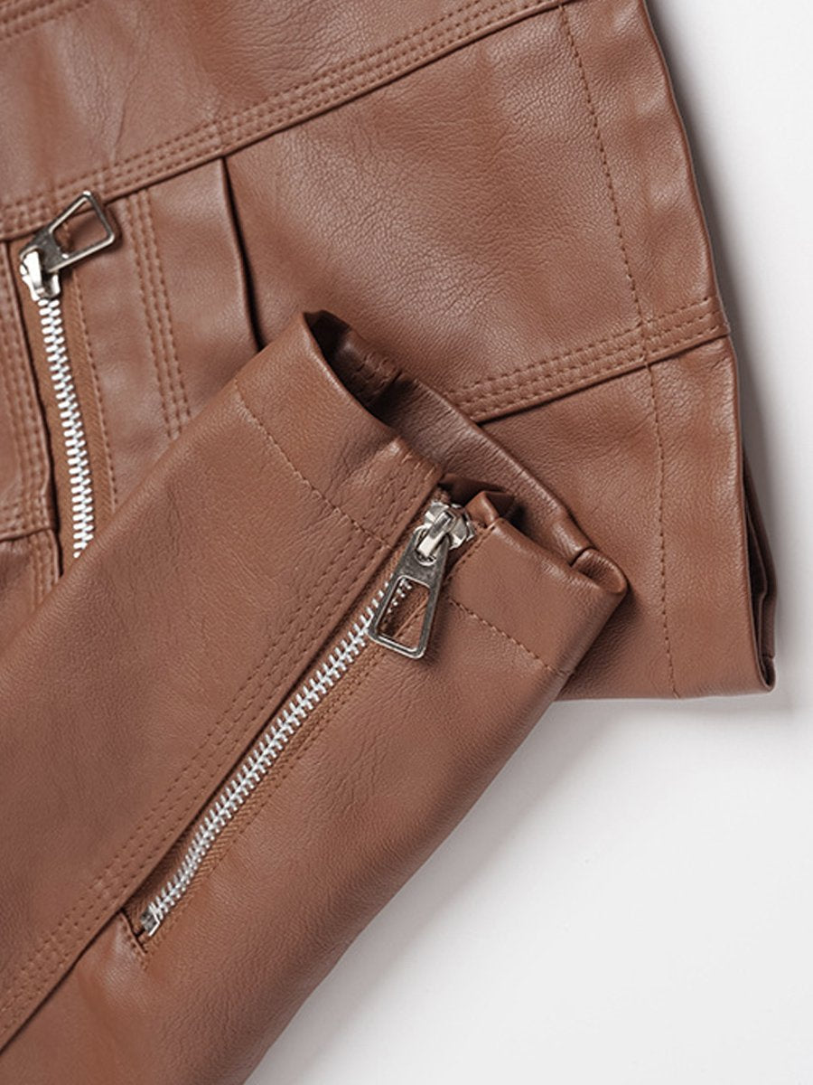 Stylish Slim Fit Stand Collar Biker Leatehr Jacket