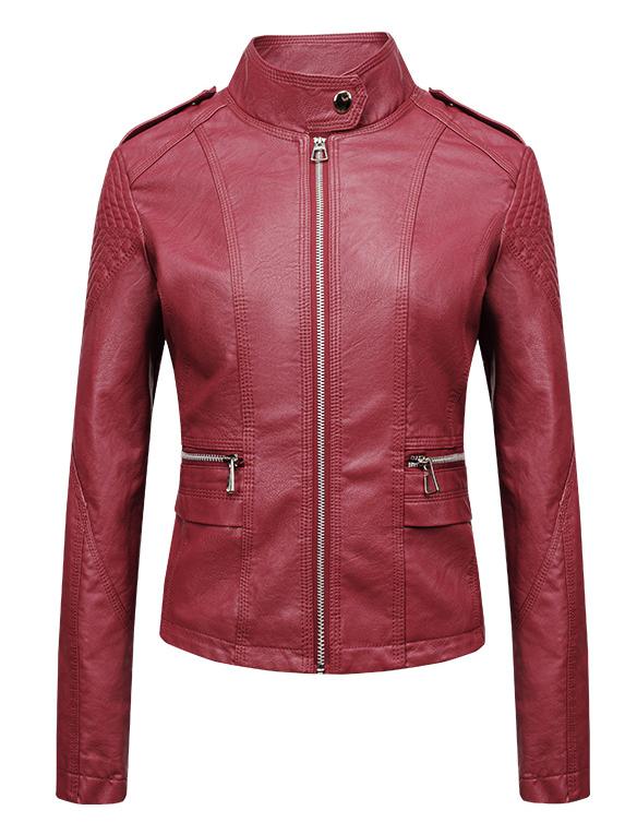 Stylish Slim Fit Stand Collar Biker Leatehr Jacket