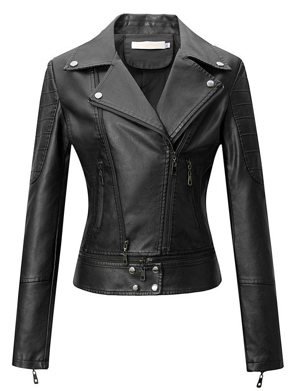 Stylish Snake Print Color Patchwork Leather Jacket
