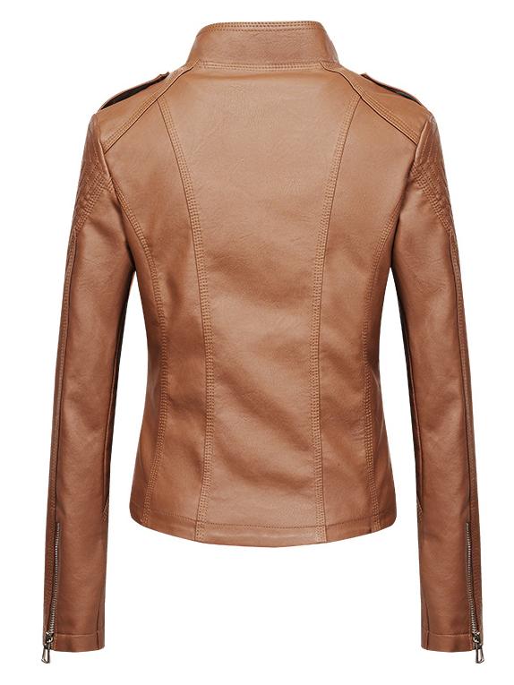 Stylish Slim Fit Stand Collar Biker Leatehr Jacket