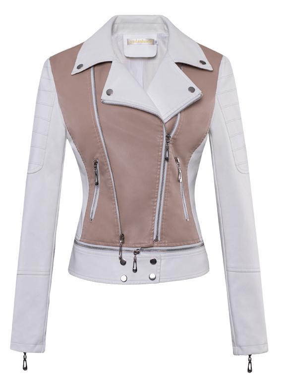 Stylish Snake Print Color Patchwork Leather Jacket