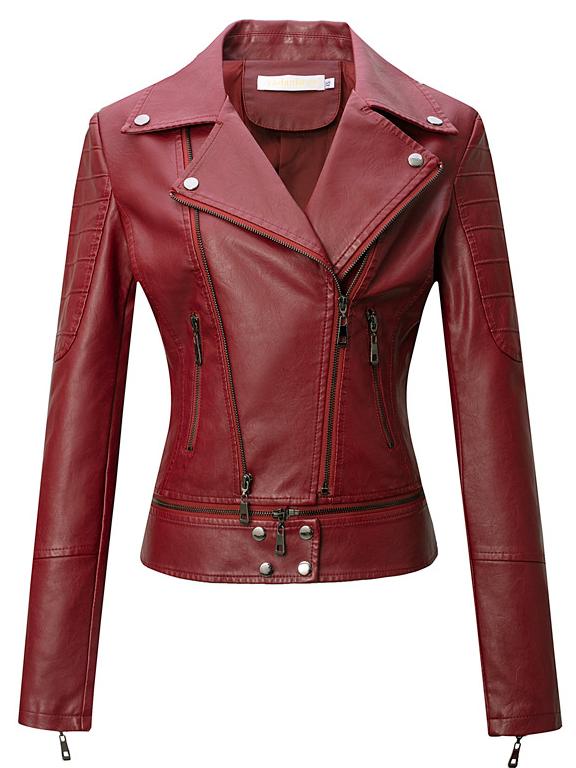 Stylish Snake Print Color Patchwork Leather Jacket