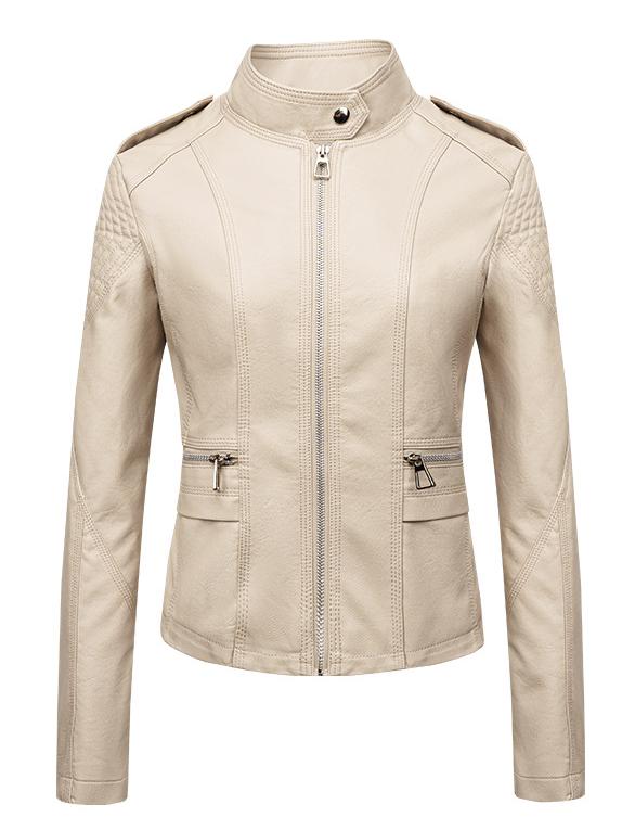 Stylish Slim Fit Stand Collar Biker Leatehr Jacket