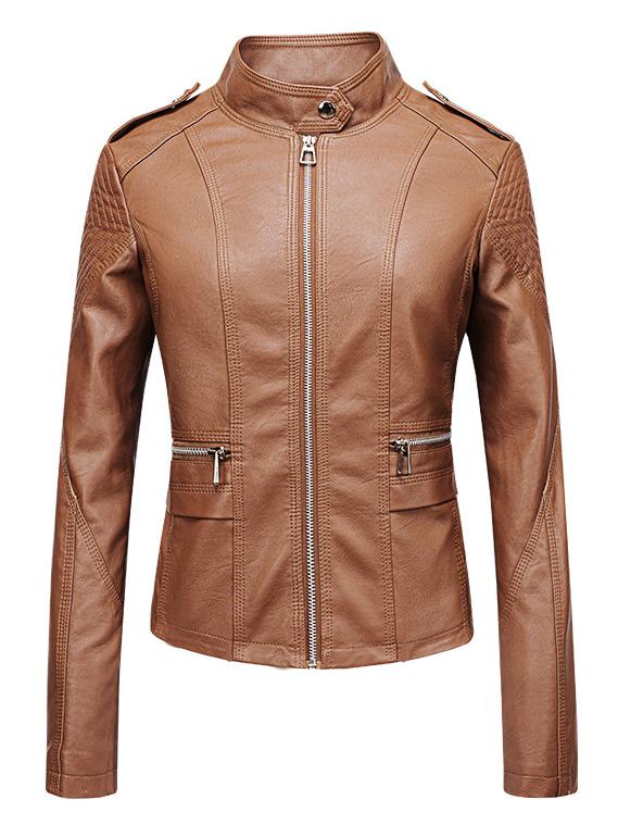 Stylish Slim Fit Stand Collar Biker Leatehr Jacket