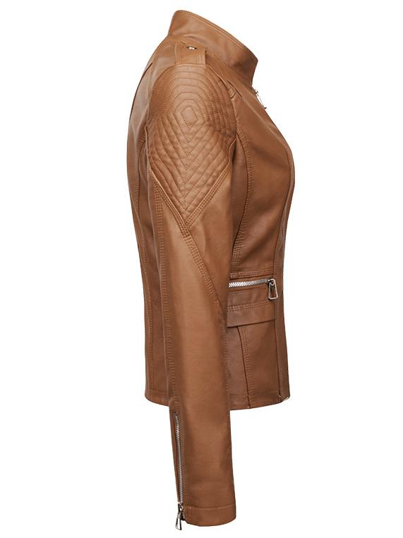 Stylish Slim Fit Stand Collar Biker Leatehr Jacket