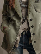 Vintage Olive Green Sherpa-Lined Utility Jacket