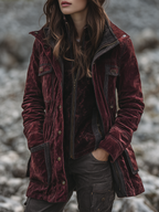 Vintage Contrast Trim Multi-pocket Velvet Cargo Jacket