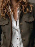 Vintage Herringbone Tweed Blazer With Velvet Trim