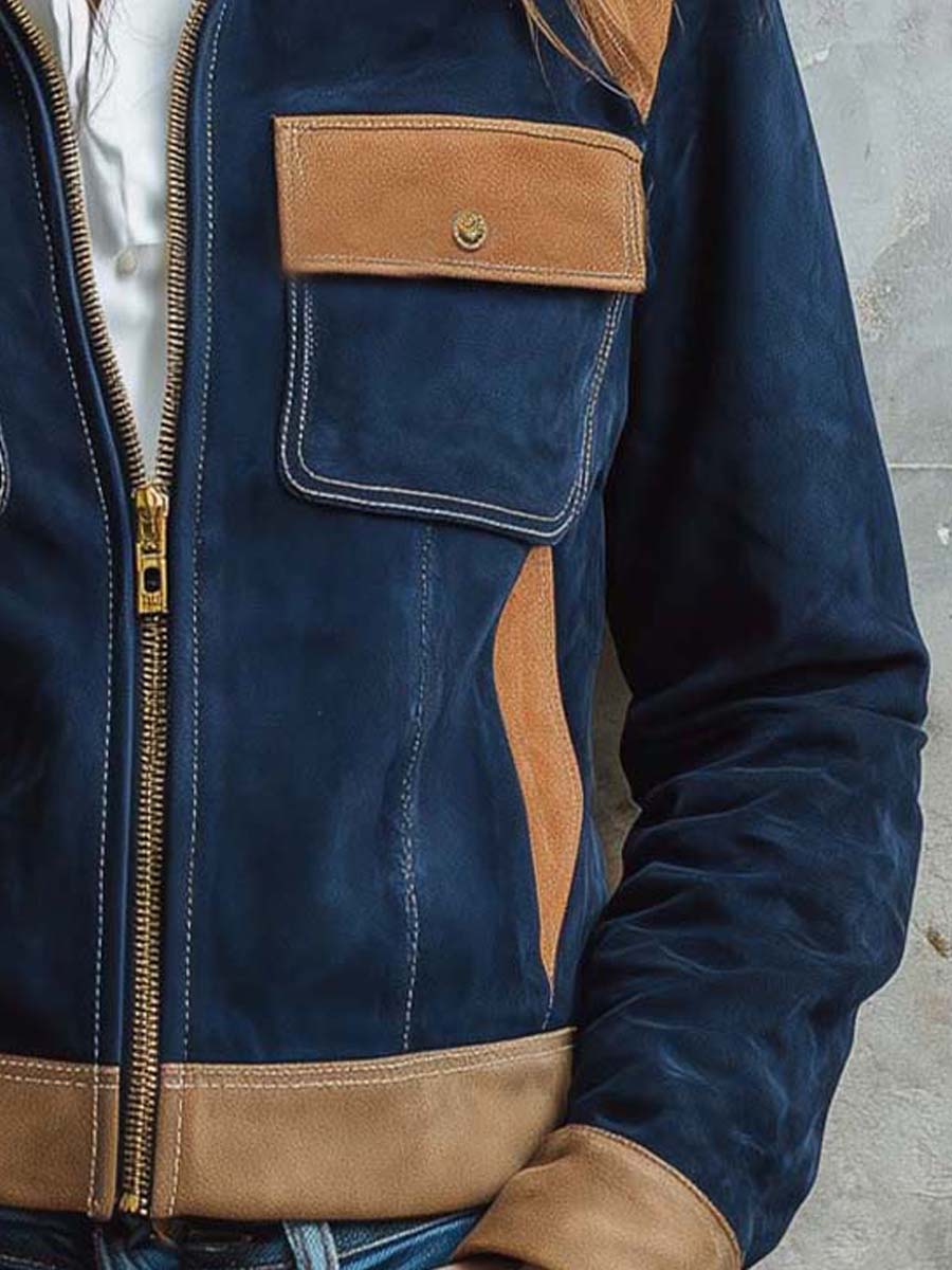 Vintage Navy Suede Contrast Utility Jacket