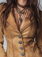 Slim-fit Vintage-style Washed Khaki Denim Jacket