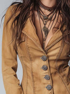 Slim-fit Vintage-style Washed Khaki Denim Jacket