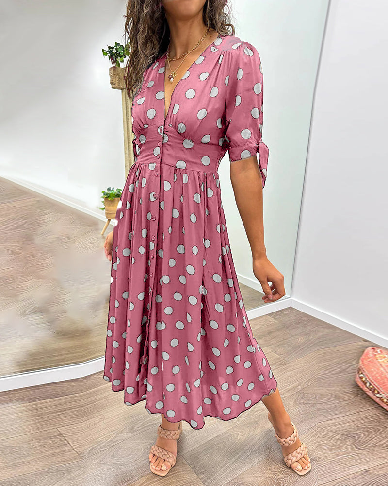 Hebeaia - Polka Dot V-Neck Dress