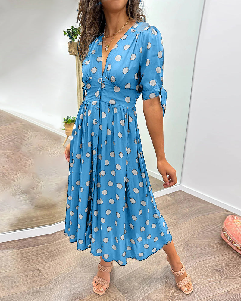 Hebeaia - Polka Dot V-Neck Dress