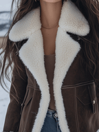 Vintage Brown Shearling Lapel Insulated Coat