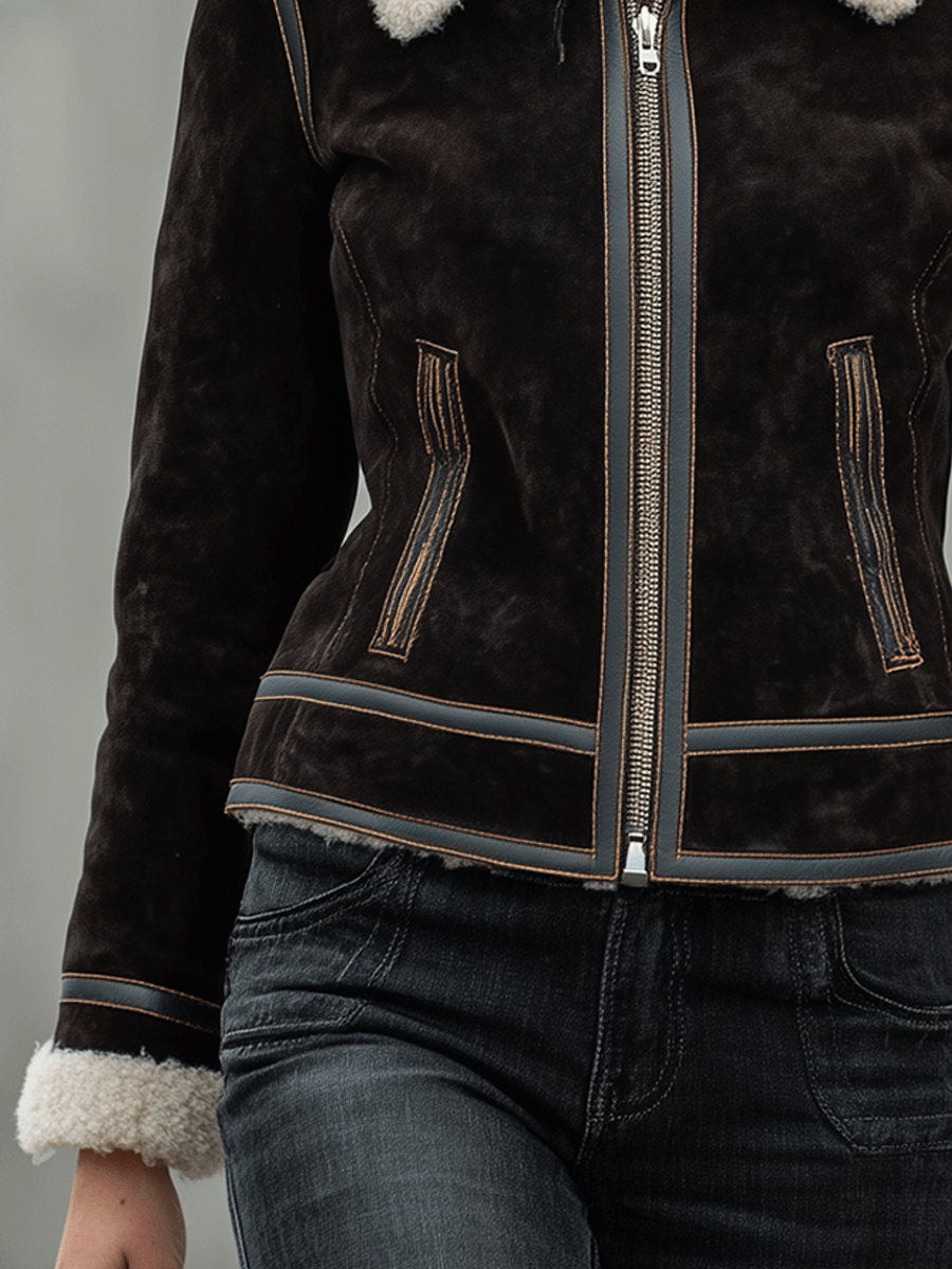 Comfortable And Warm Black Suede Sherpa Lined Jacket
