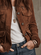 Vintage Brown Suede Utility Jacket