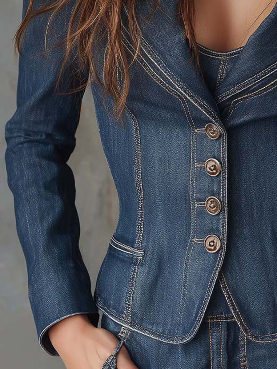 Vintage Indigo Denim Fitted Blazer