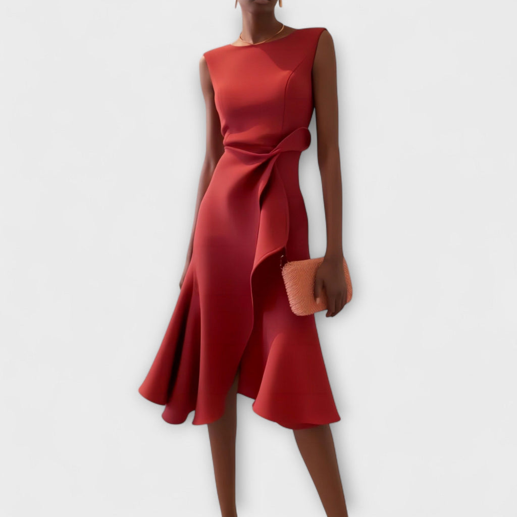 Psyche - Asymmetrical Draped Midi Dress