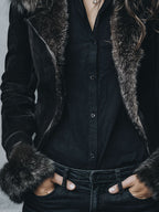 Vintage Black Eco Fluffy Lining And  MIcrosuede Jacket