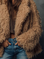 Vintage Camel Shaggy Faux Fur Jacket