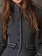 Vintage-Inspired Black Tweed Trim Blazer