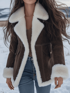Vintage Brown Shearling Lapel Insulated Coat
