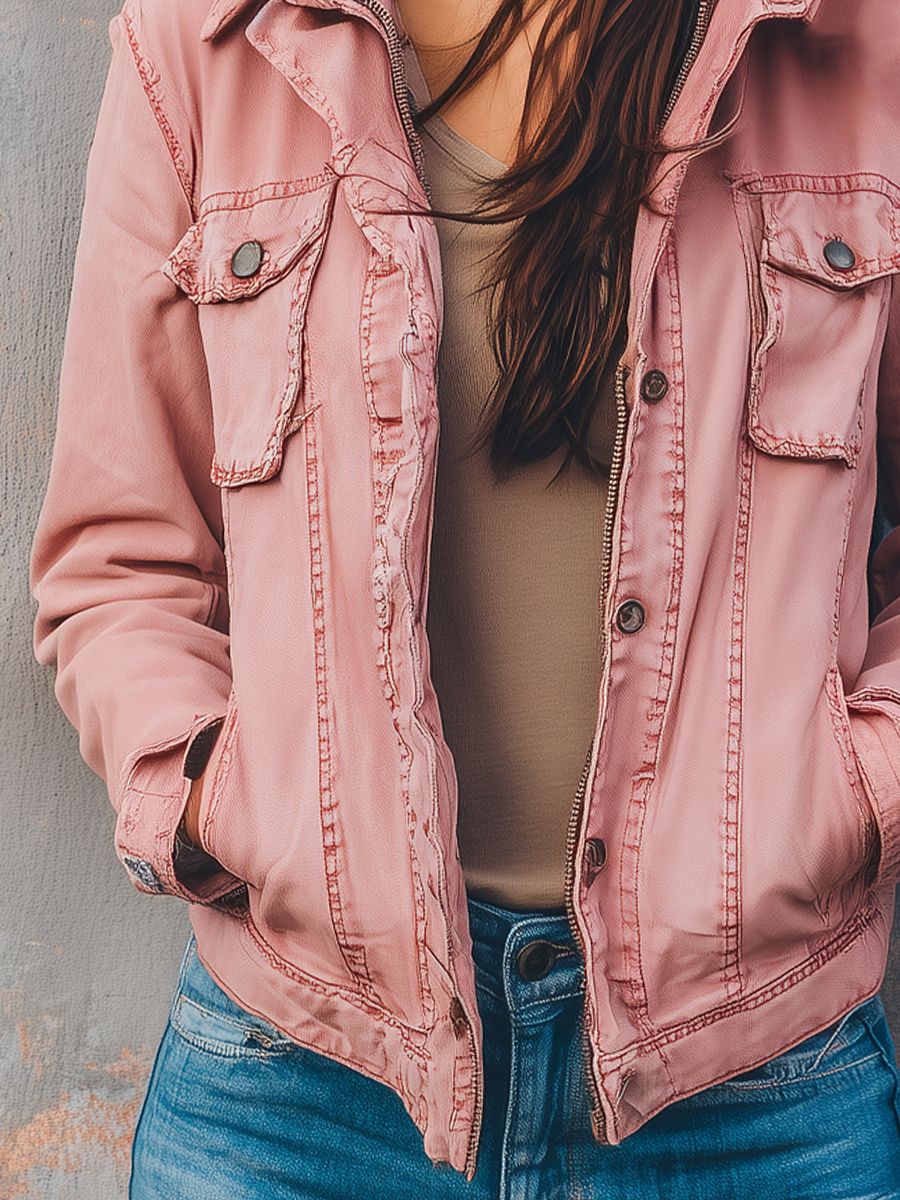 Vintage Hooded Washed Long-sleeved Denim Jacket