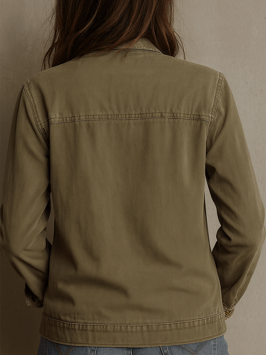 Casual Olive Cotton Utility Jacket