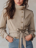 Vintage Khaki Belted Military-Inspired Jacket