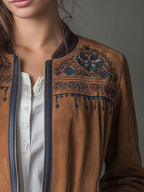 Vintage Suede Embroidered Bomber Jacket