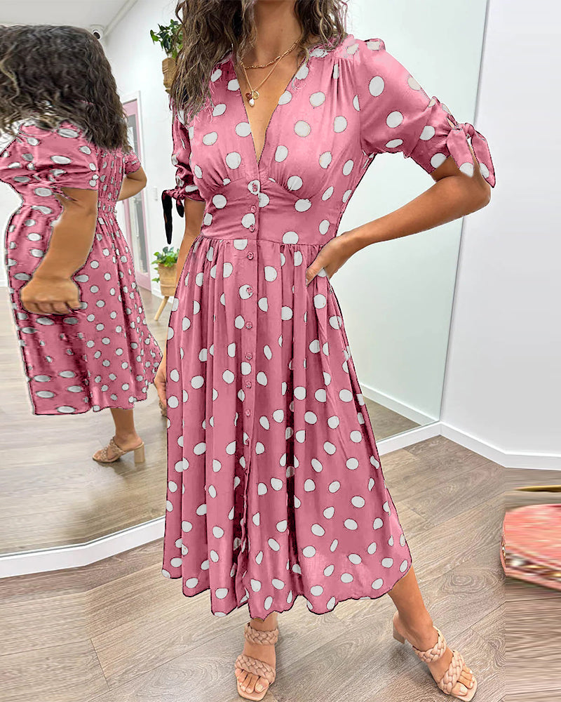 Hebeaia - Polka Dot V-Neck Dress