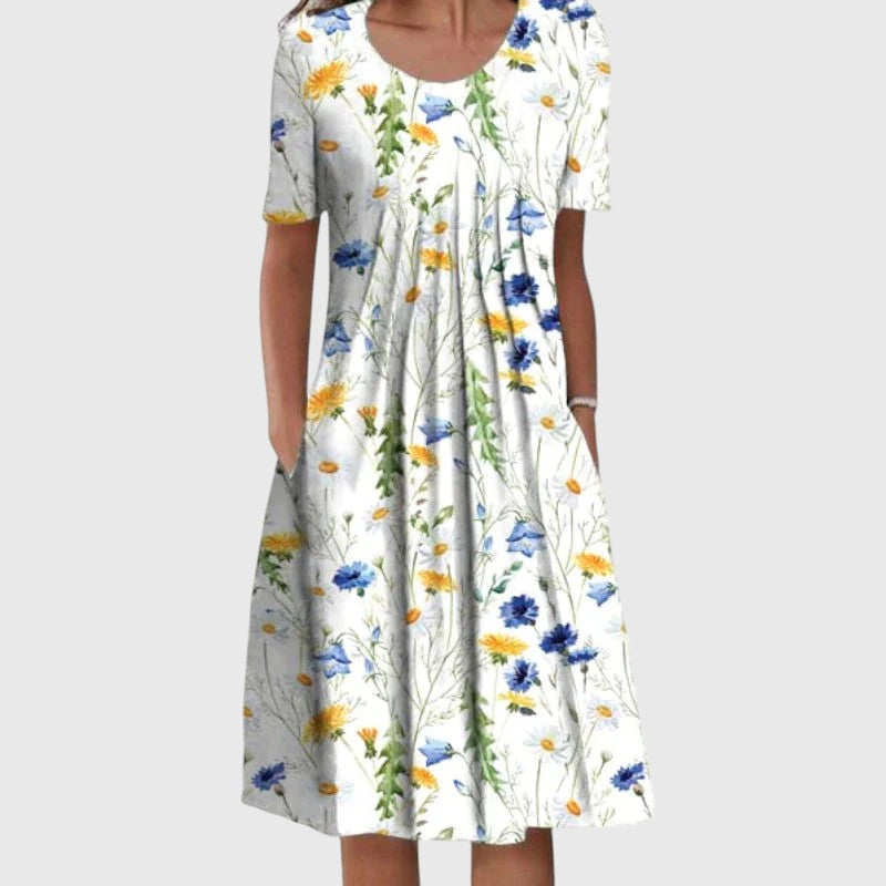 Rheaara - Elegant Tummy Flattering Midi Dress