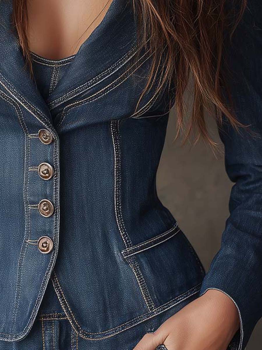 Vintage Indigo Denim Fitted Blazer