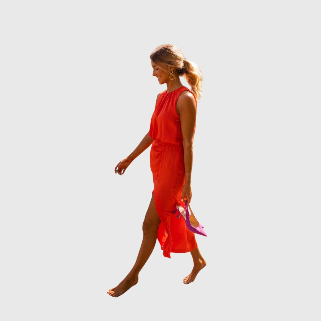 Chione - Halter Slit Midi Dress